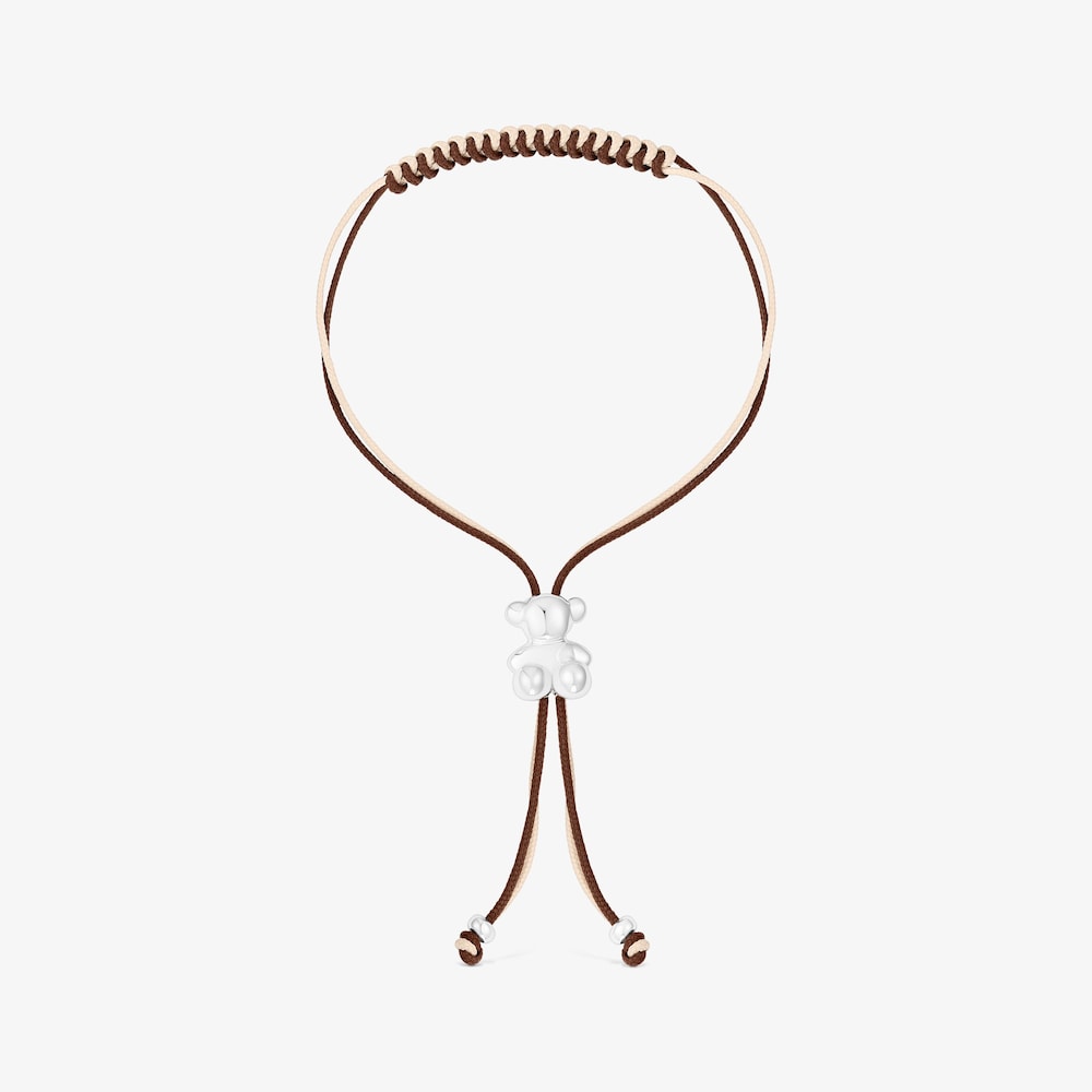 Bold Bear Bracelet with brown and beige cord and a silver bear