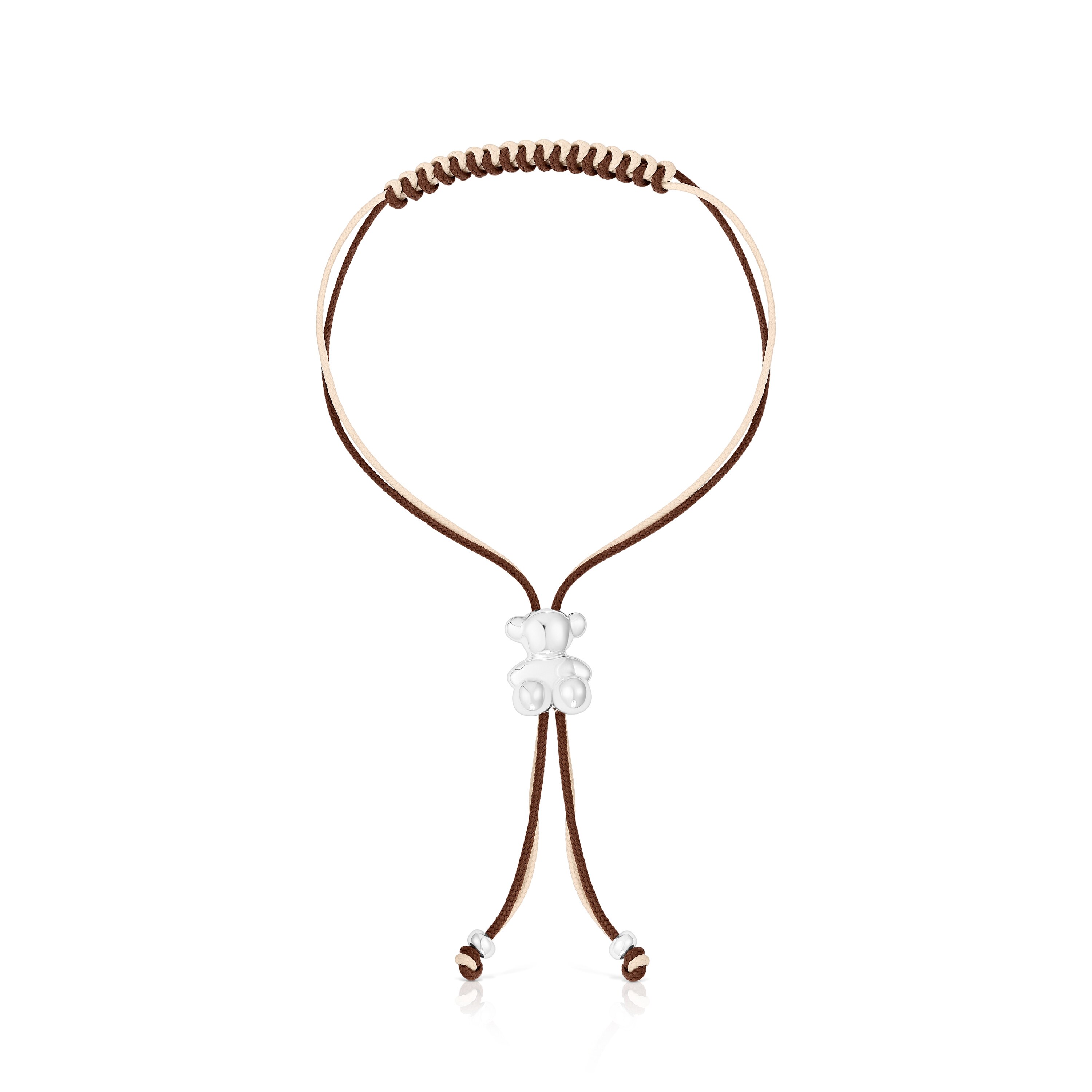 Bold Bear Bracelet with brown and beige cord and a silver bear