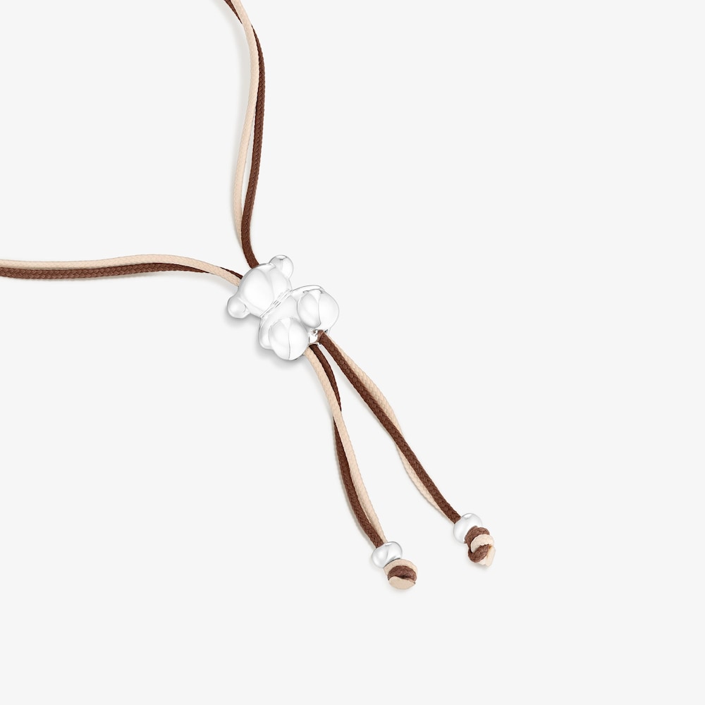 Bold Bear Bracelet with brown and beige cord and a silver bear