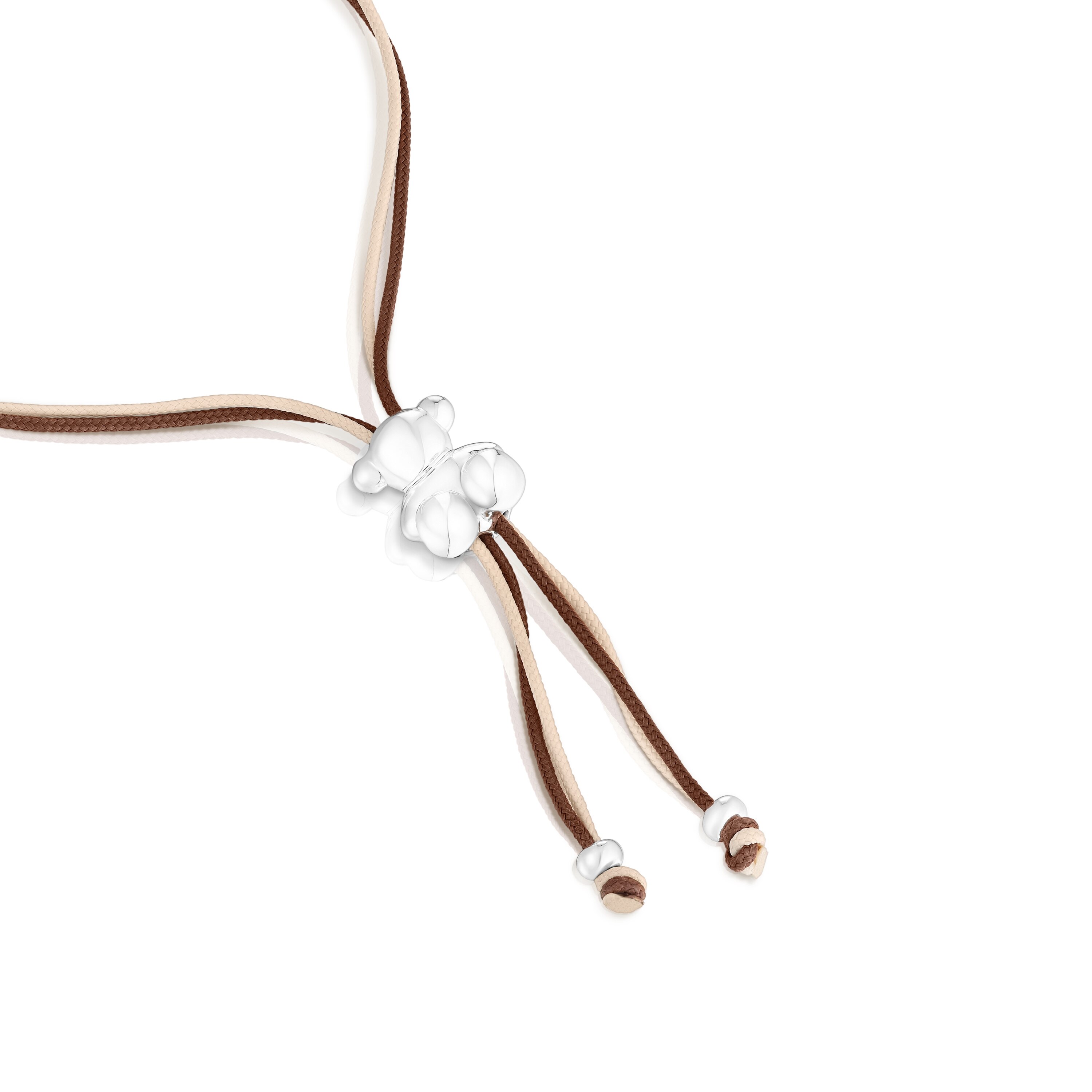 Bold Bear Bracelet with brown and beige cord and a silver bear