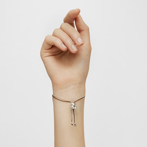 Pulseira de cord&atilde;o castanho e bege com urso em prata Bold Bear
