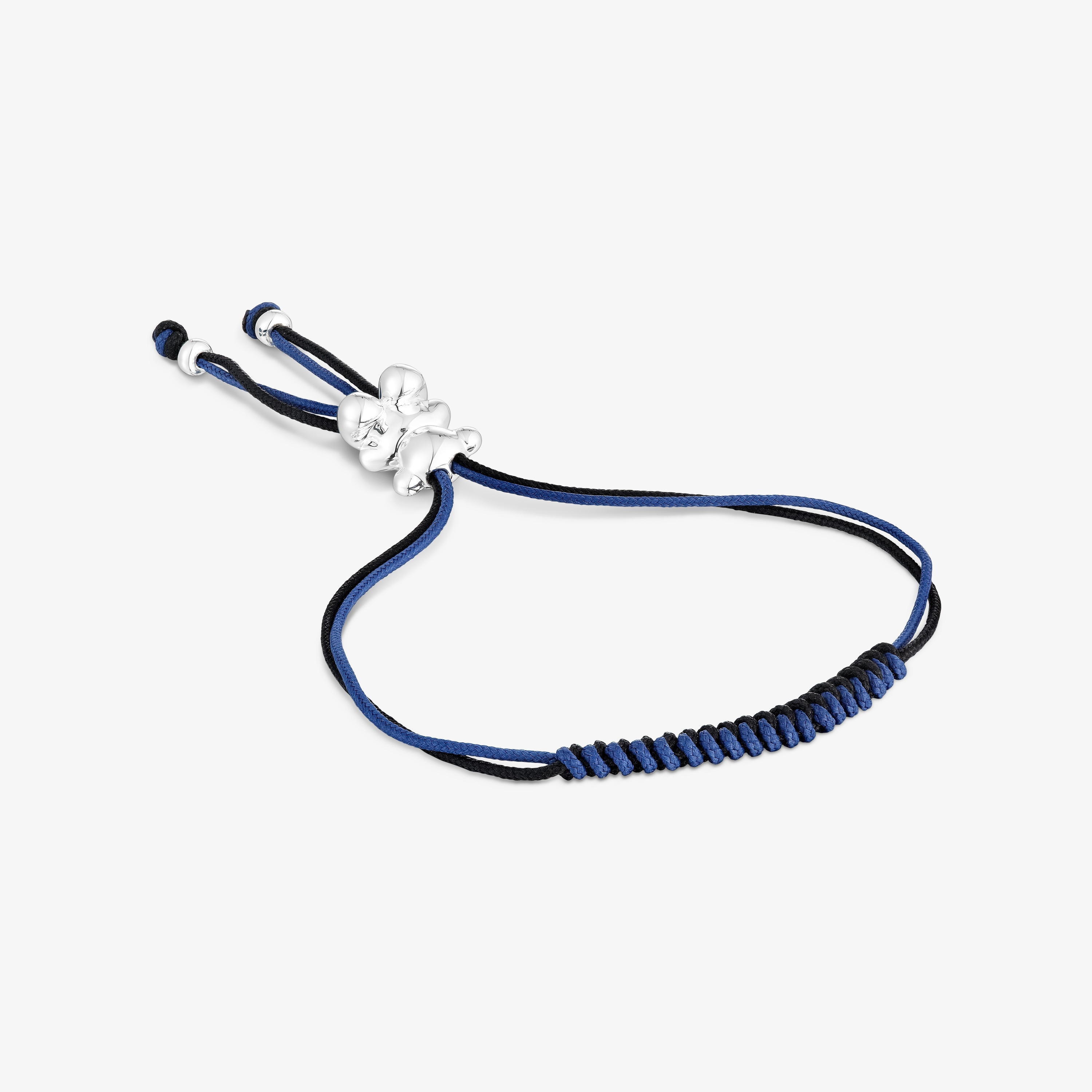 Bold Bear Bracelet with black and navy blue cord and a silver bear