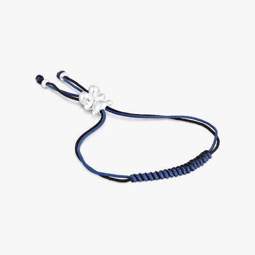 Bransoletka Bold Bear z czarno-granatowego sznurka, z misiem ze srebra