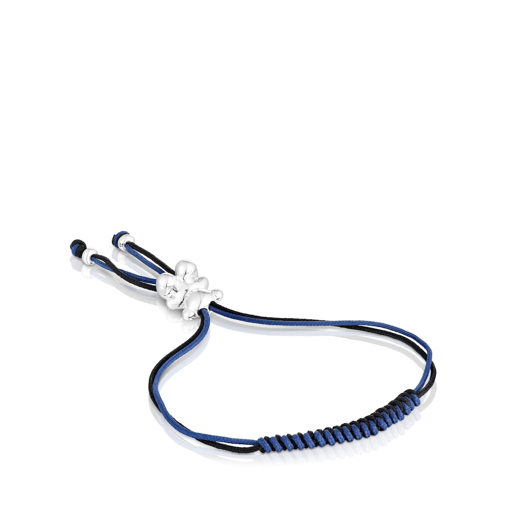 Bold Bear Bracelet with black and navy blue cord and a silver bear