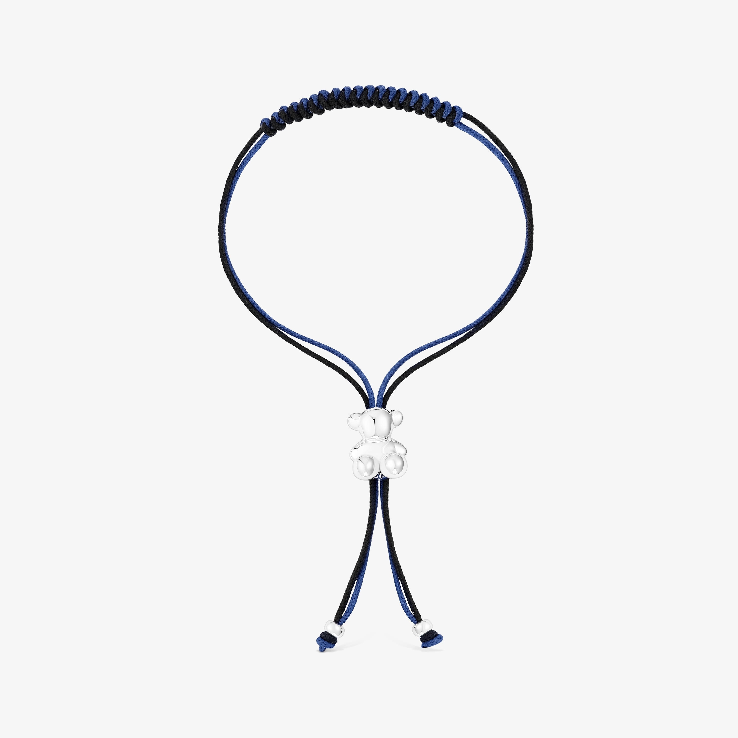 Bold Bear Bracelet with black and navy blue cord and a silver bear