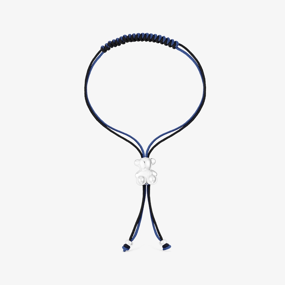 Bransoletka Bold Bear z czarno-granatowego sznurka, z misiem ze srebra