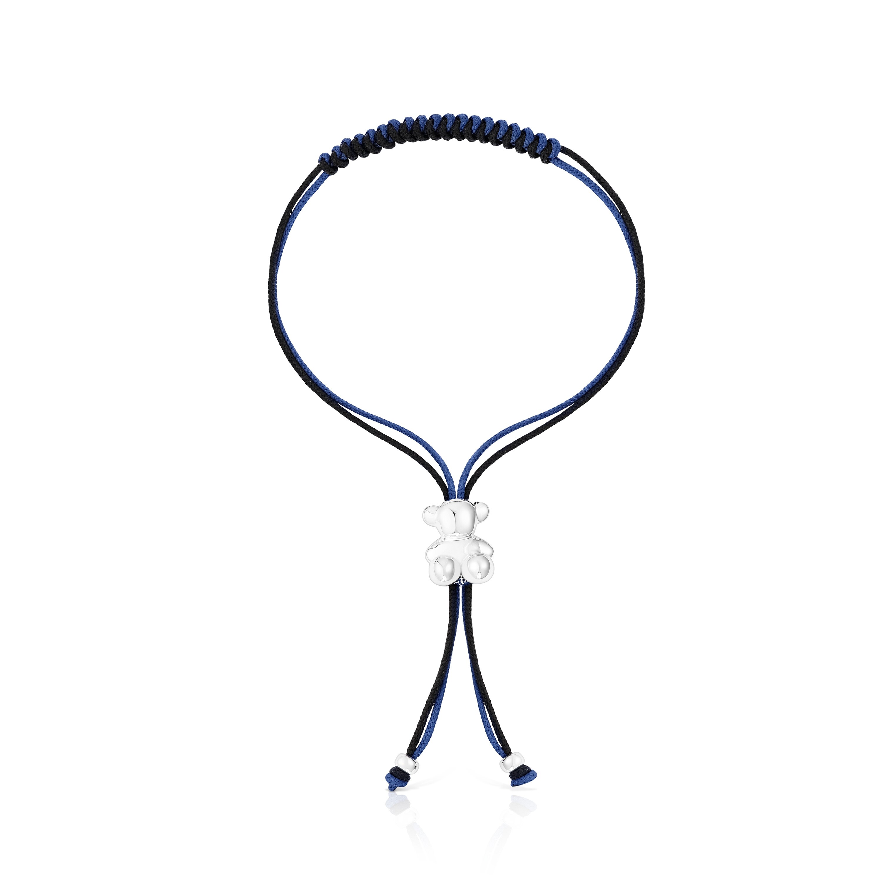 Bold Bear Bracelet with black and navy blue cord and a silver bear