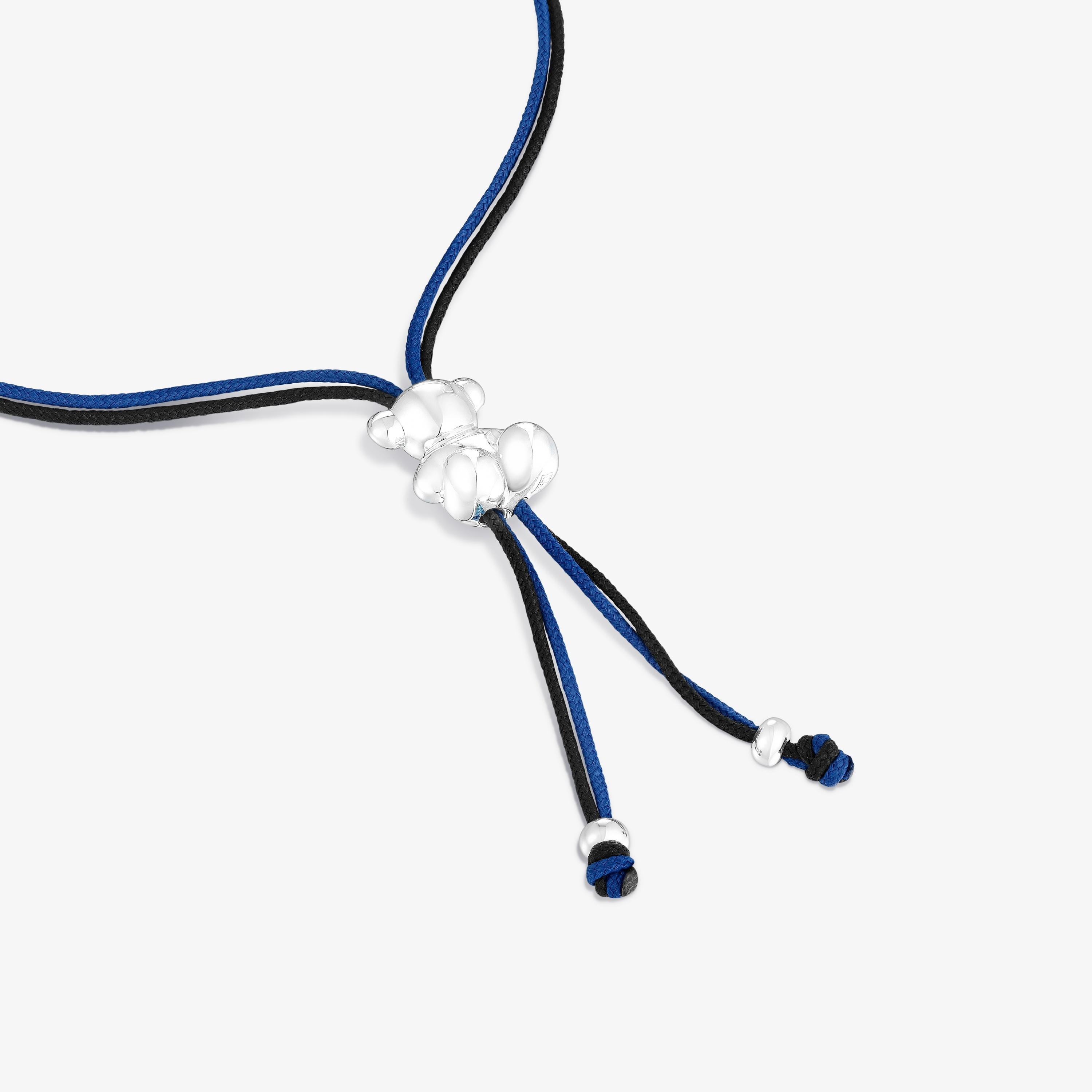 Bold Bear Bracelet with black and navy blue cord and a silver bear