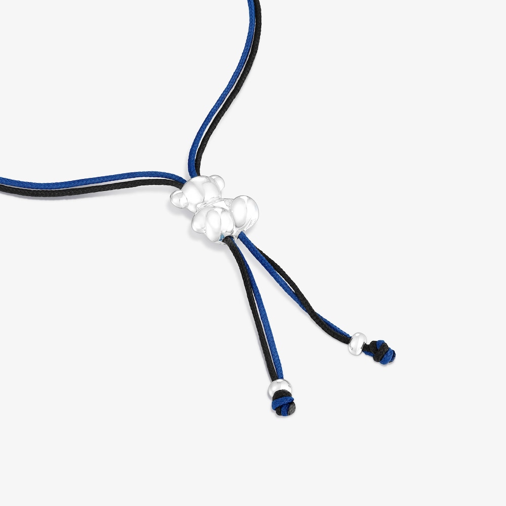 Bransoletka Bold Bear z czarno-granatowego sznurka, z misiem ze srebra