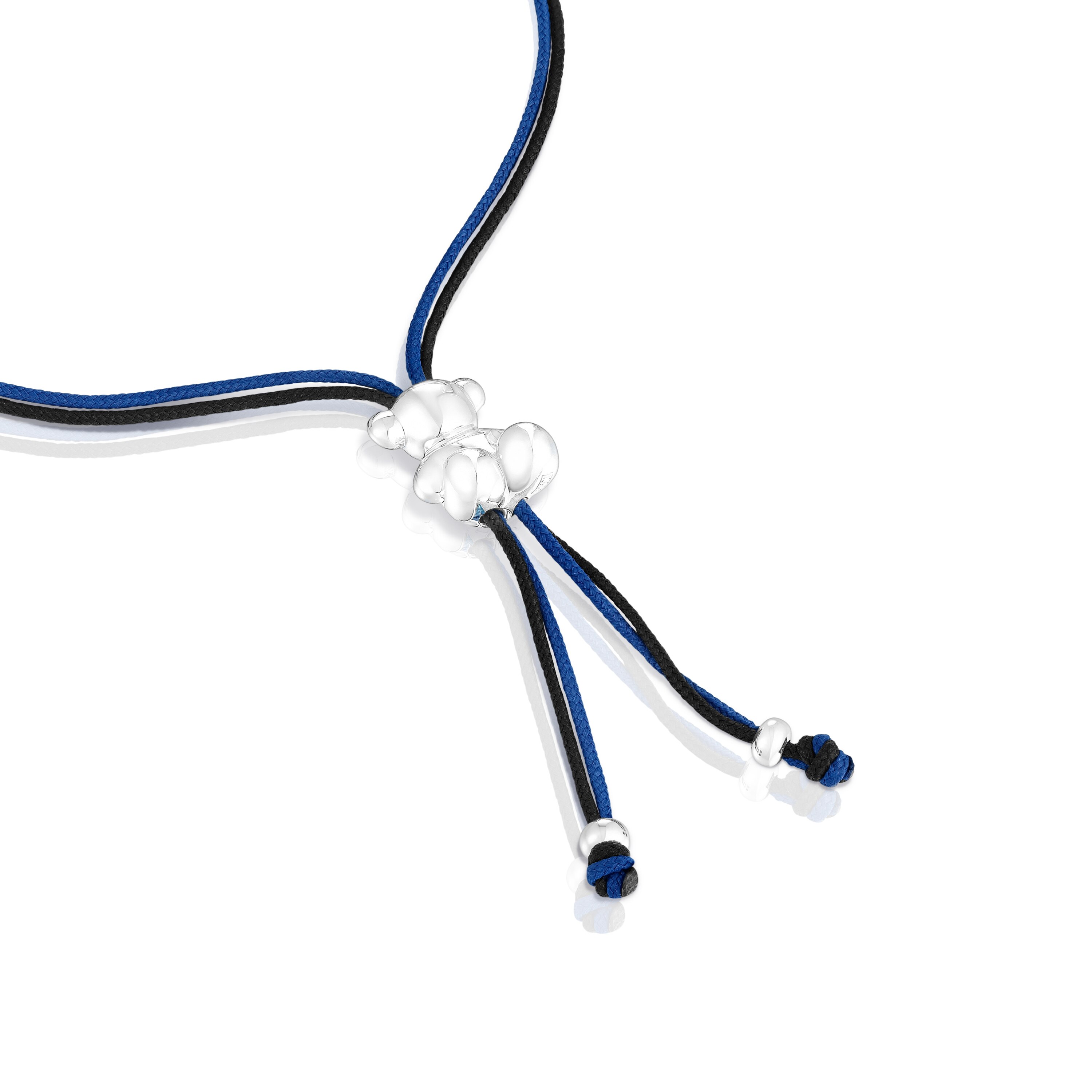 Bold Bear Bracelet with black and navy blue cord and a silver bear