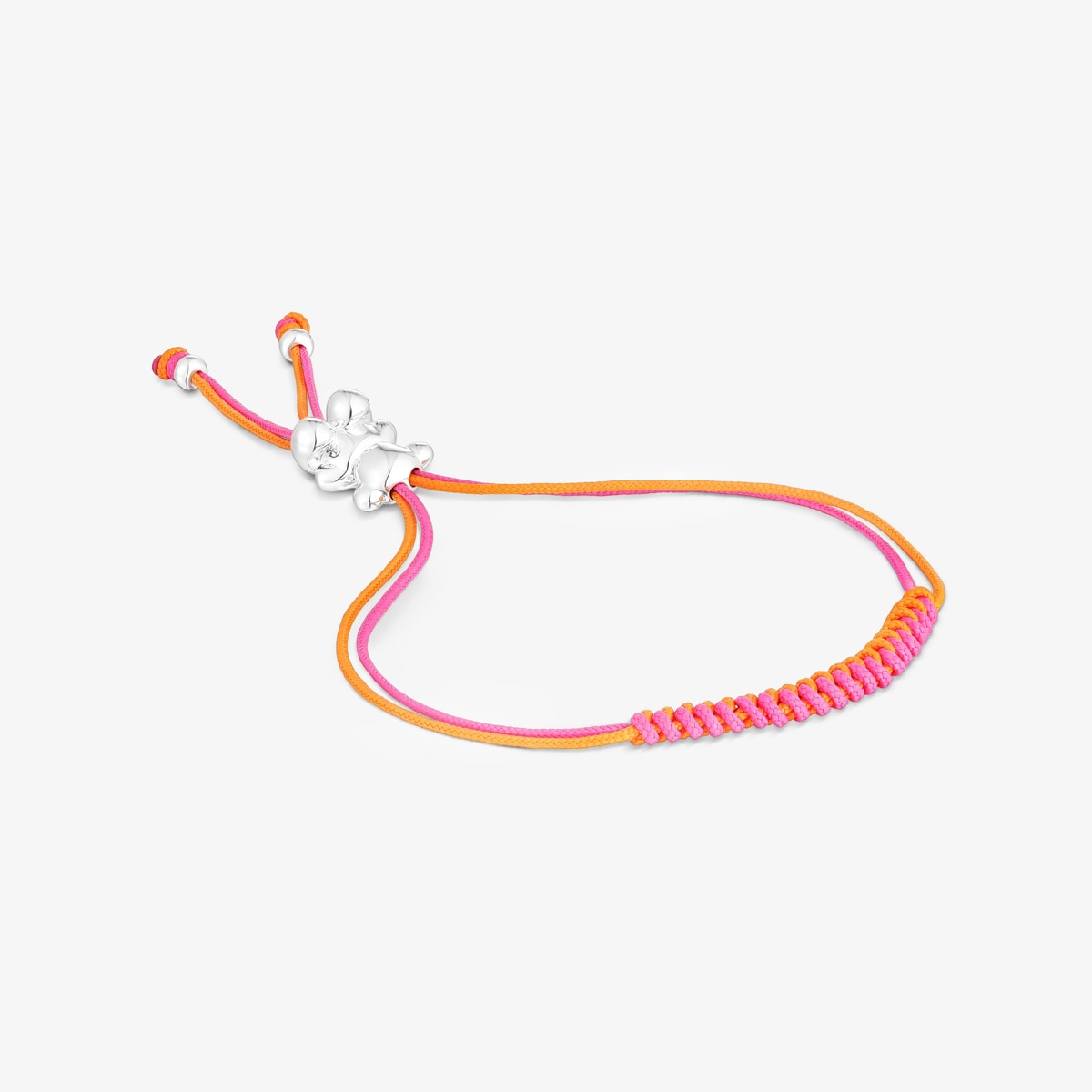 Tous - Pulsera De Cordón Fucsia Y Naranja Con Oso De Plata Bold Bear - Multi