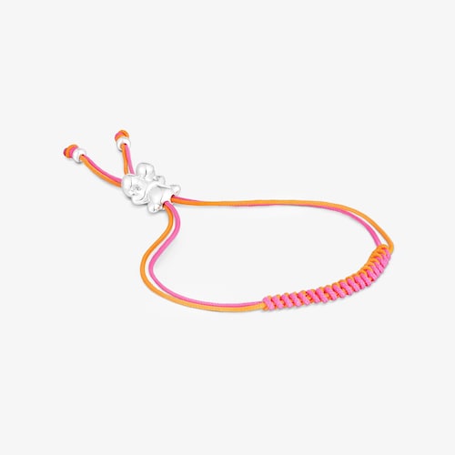 Bold Bear Bracelet with fuchsia and orange cord and a silver bear