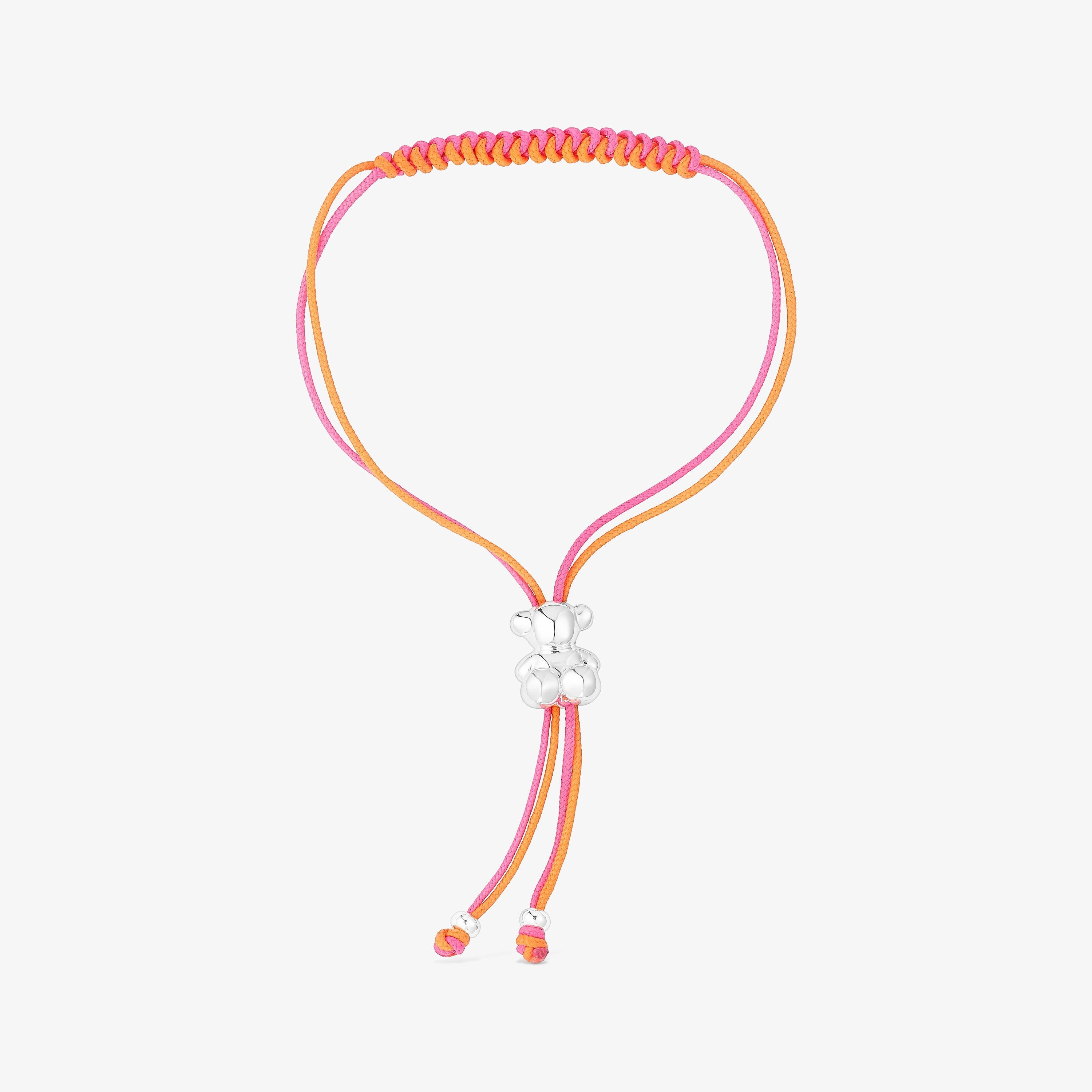 Bold Bear Bracelet with fuchsia and orange cord and a silver bear