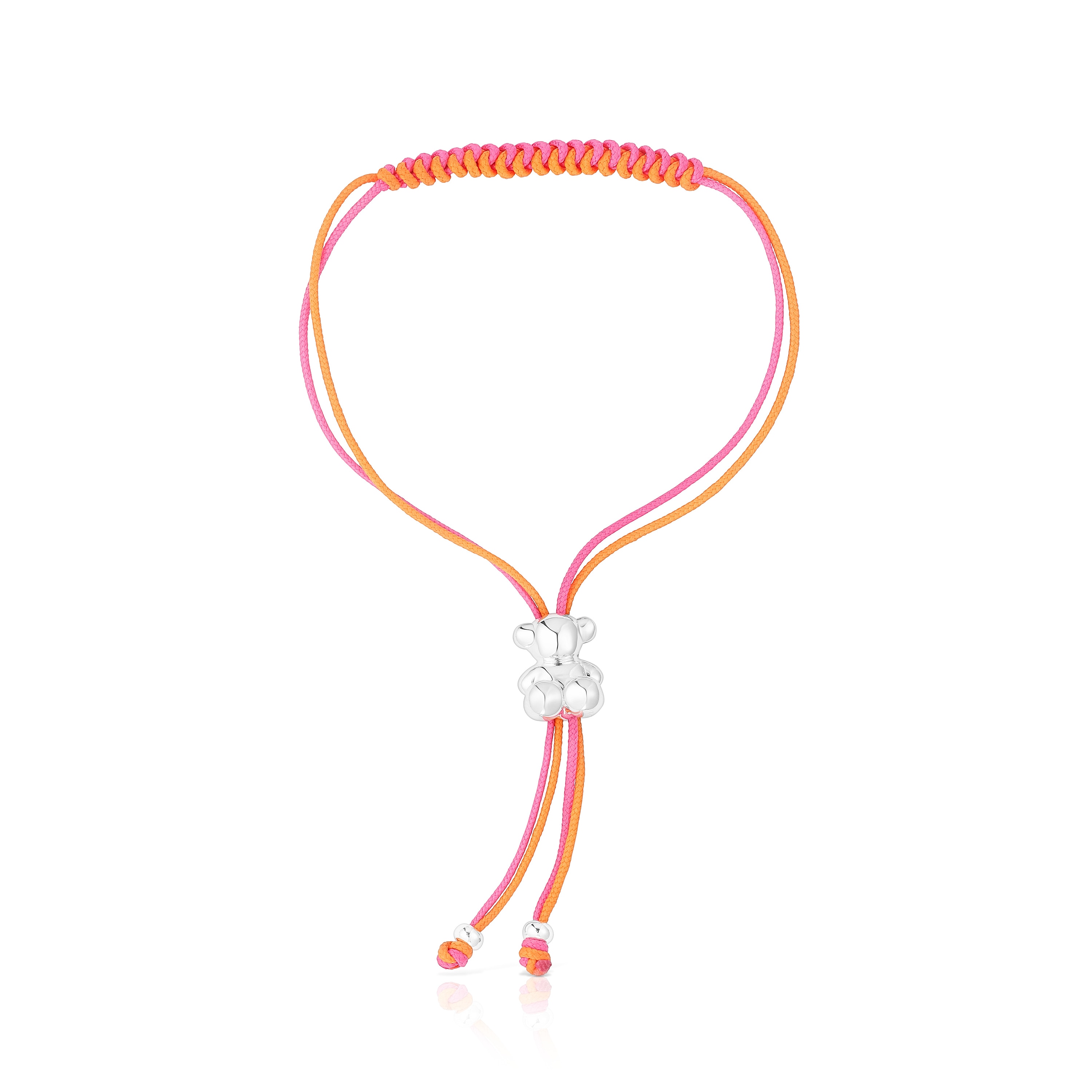 Bold Bear Bracelet with fuchsia and orange cord and a silver bear