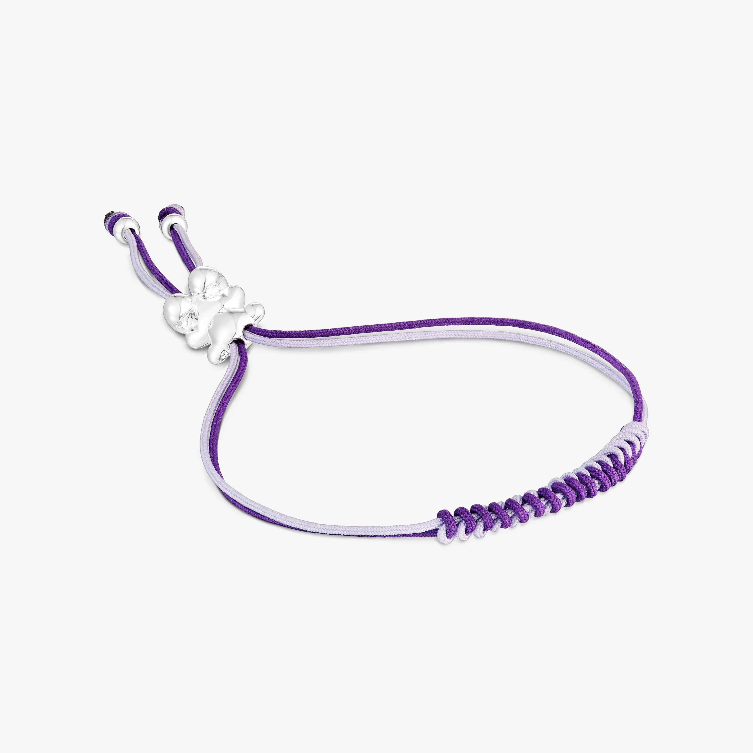 Bold Bear Bracelet with lilac and mauve cord and a silver bear