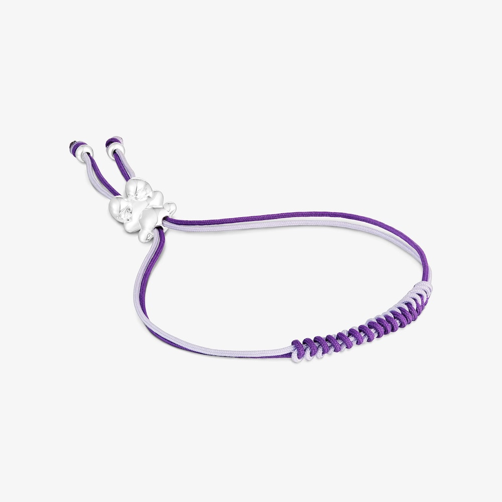 Bold Bear Bracelet with lilac and mauve cord and a silver bear