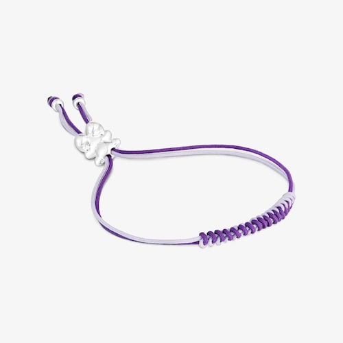 Pulsera de cord&oacute;n lila y malva con oso de plata Bold Bear