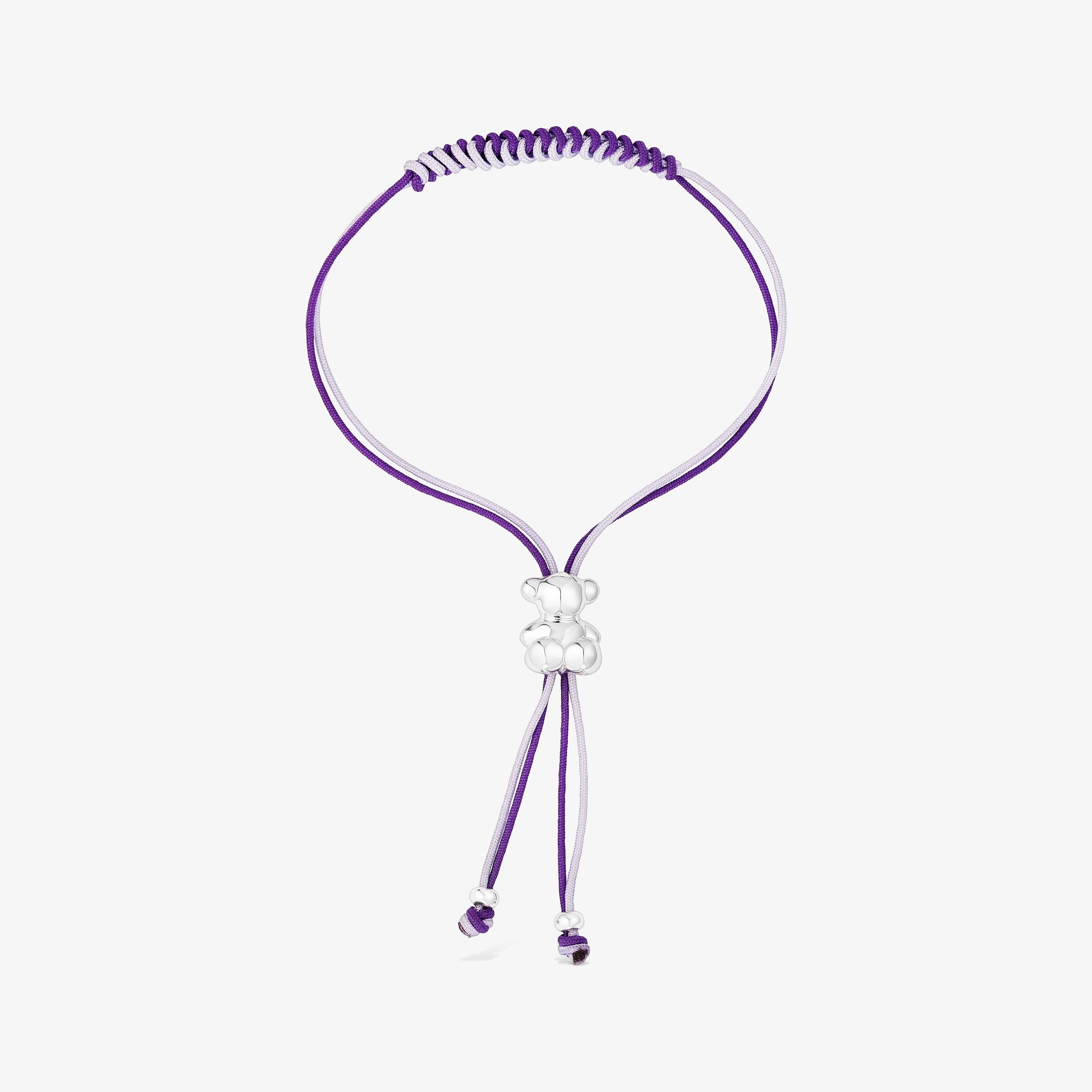 Bold Bear Bracelet with lilac and mauve cord and a silver bear