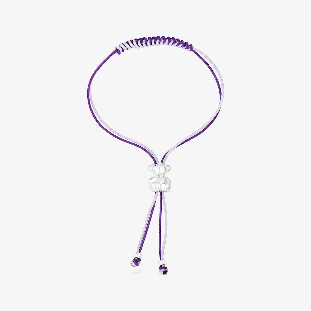 Bold Bear Bracelet with lilac and mauve cord and a silver bear