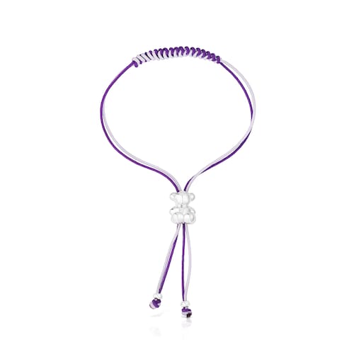 Bold Bear Bracelet with lilac and mauve cord and a silver bear