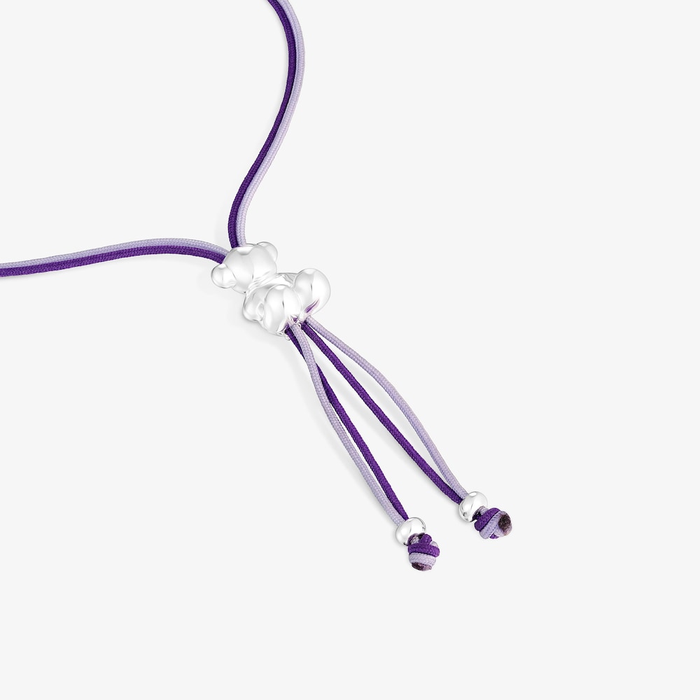 Bold Bear Bracelet with lilac and mauve cord and a silver bear