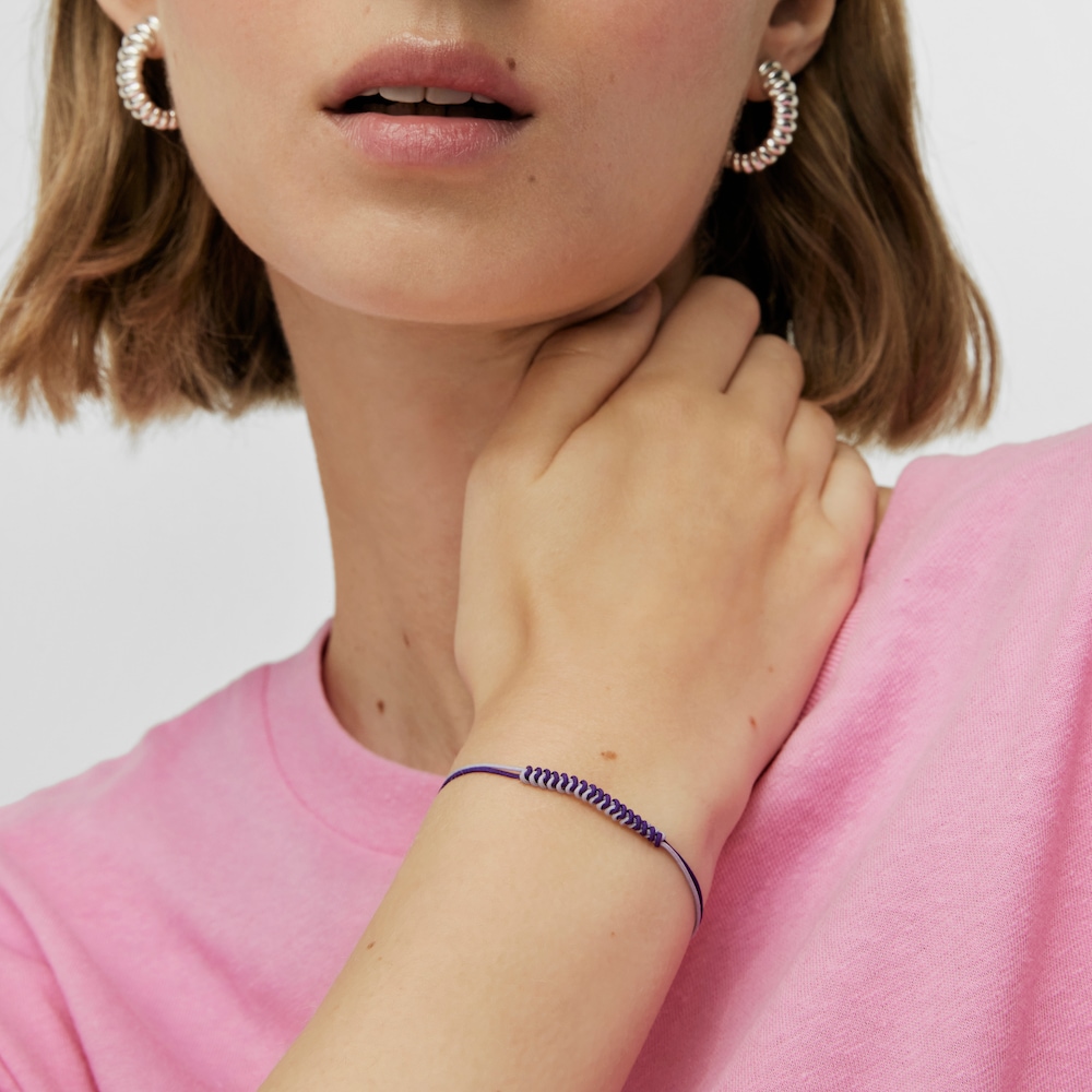 Bold Bear Bracelet with lilac and mauve cord and a silver bear