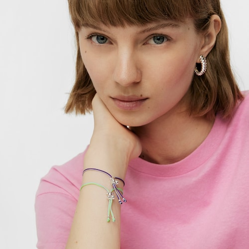 Bold Bear Bracelet with lilac and mauve cord and a silver bear