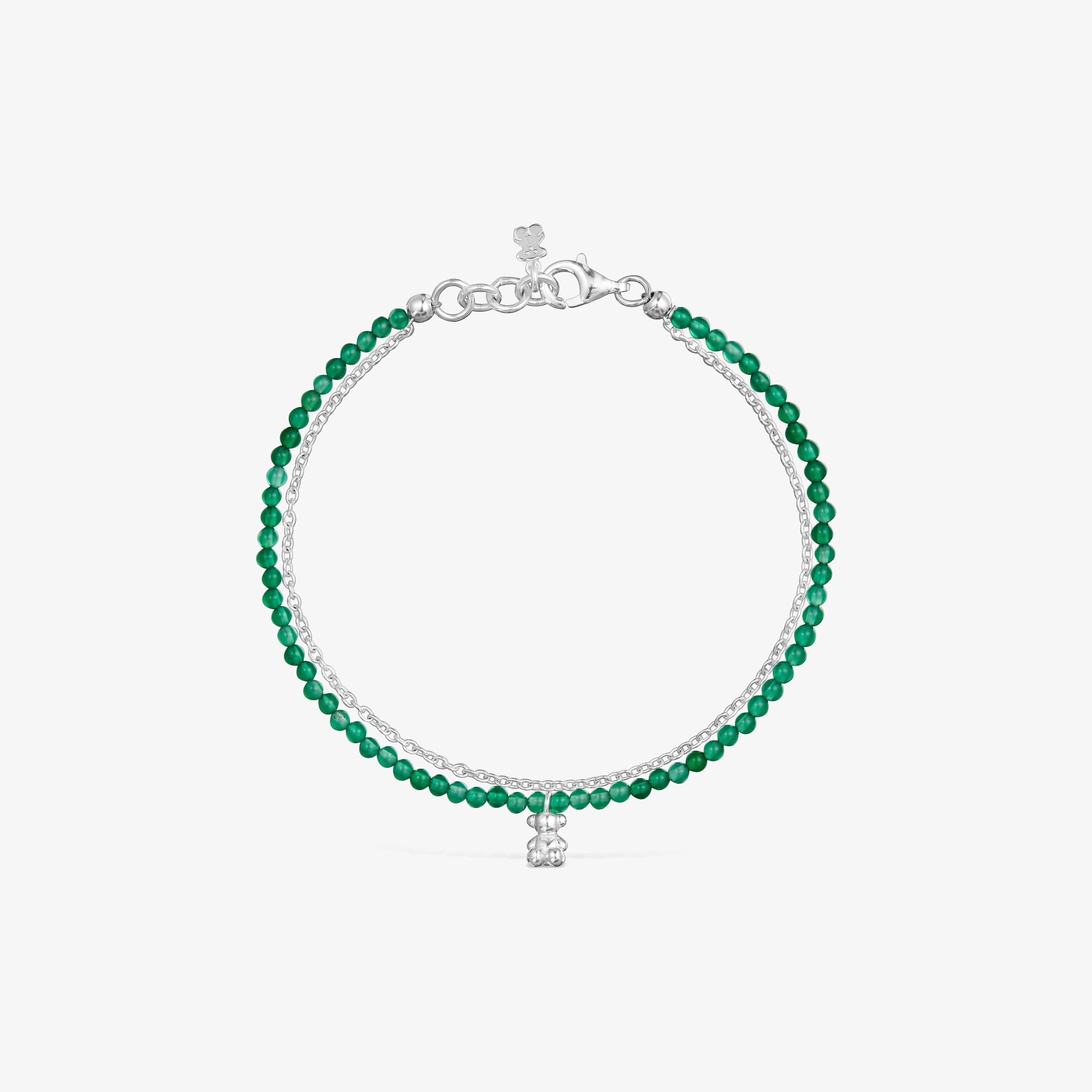 Silver and treated green chalcedony Bracelet Bold Bear
