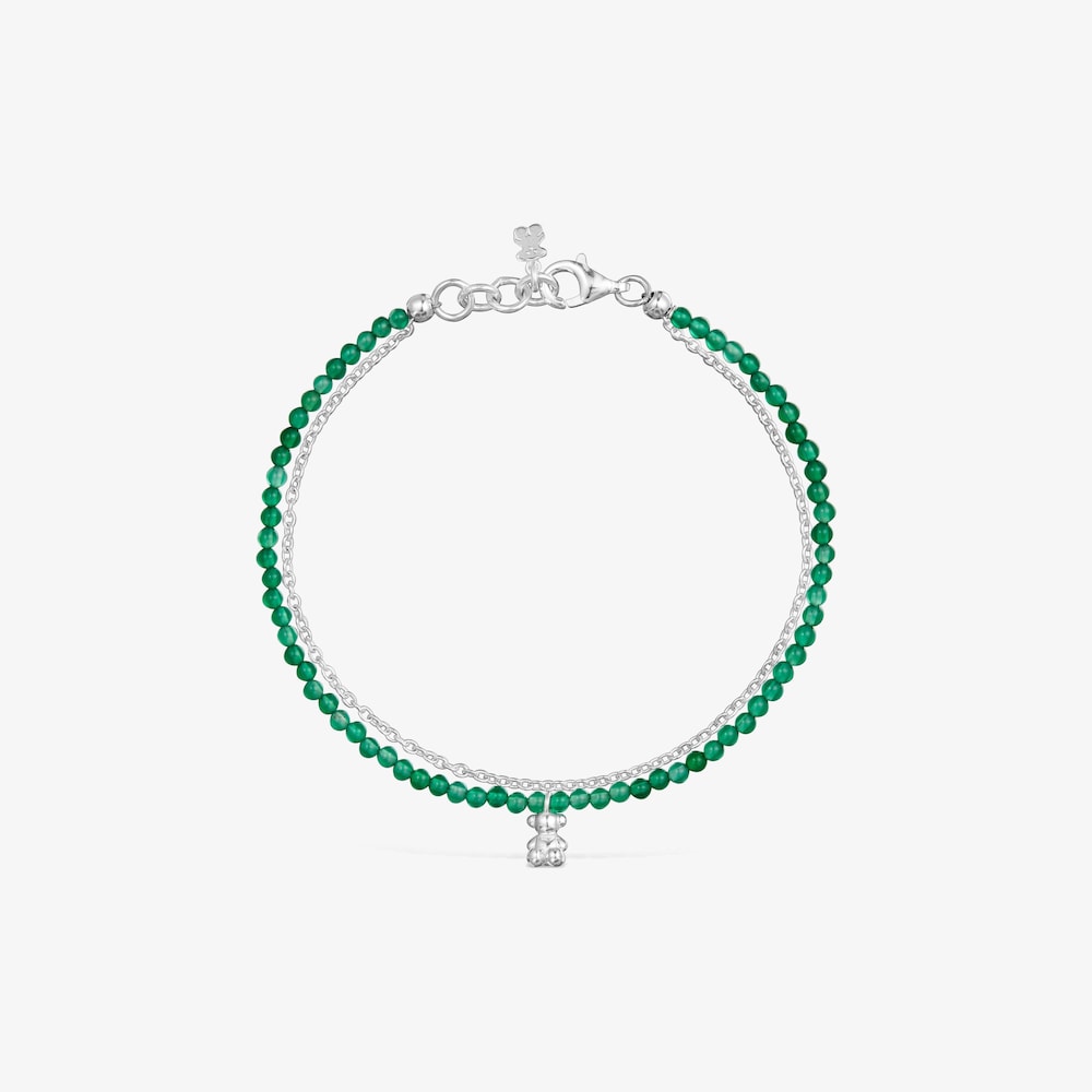 Silver and treated green chalcedony Bracelet Bold Bear