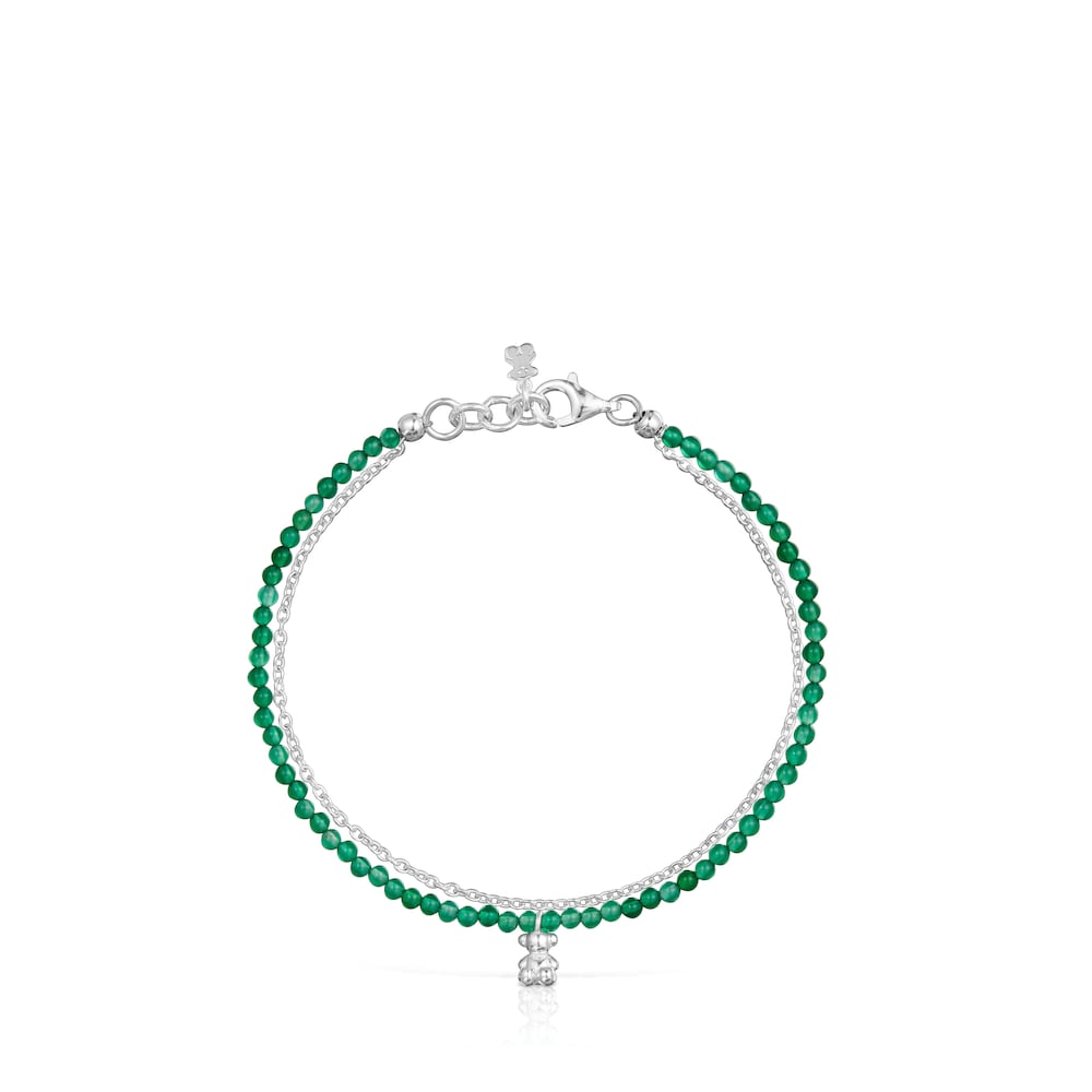 Pulsera de plata y calcedonia verde tratada Bold Bear image number 1