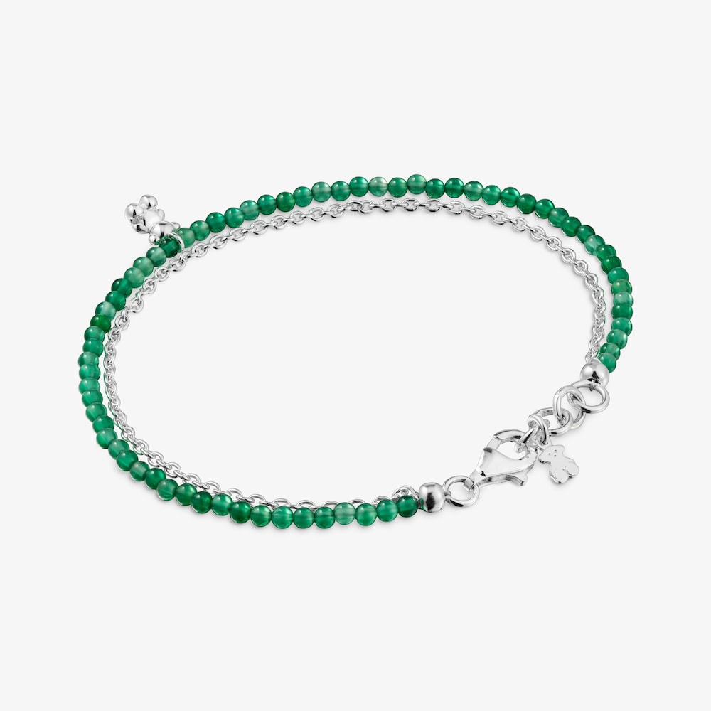 Silver and treated green chalcedony Bracelet Bold Bear