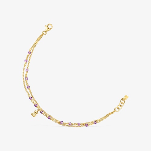 Pulsera con ba&ntilde;o de oro 18 kt sobre plata y amatista Bold Bear