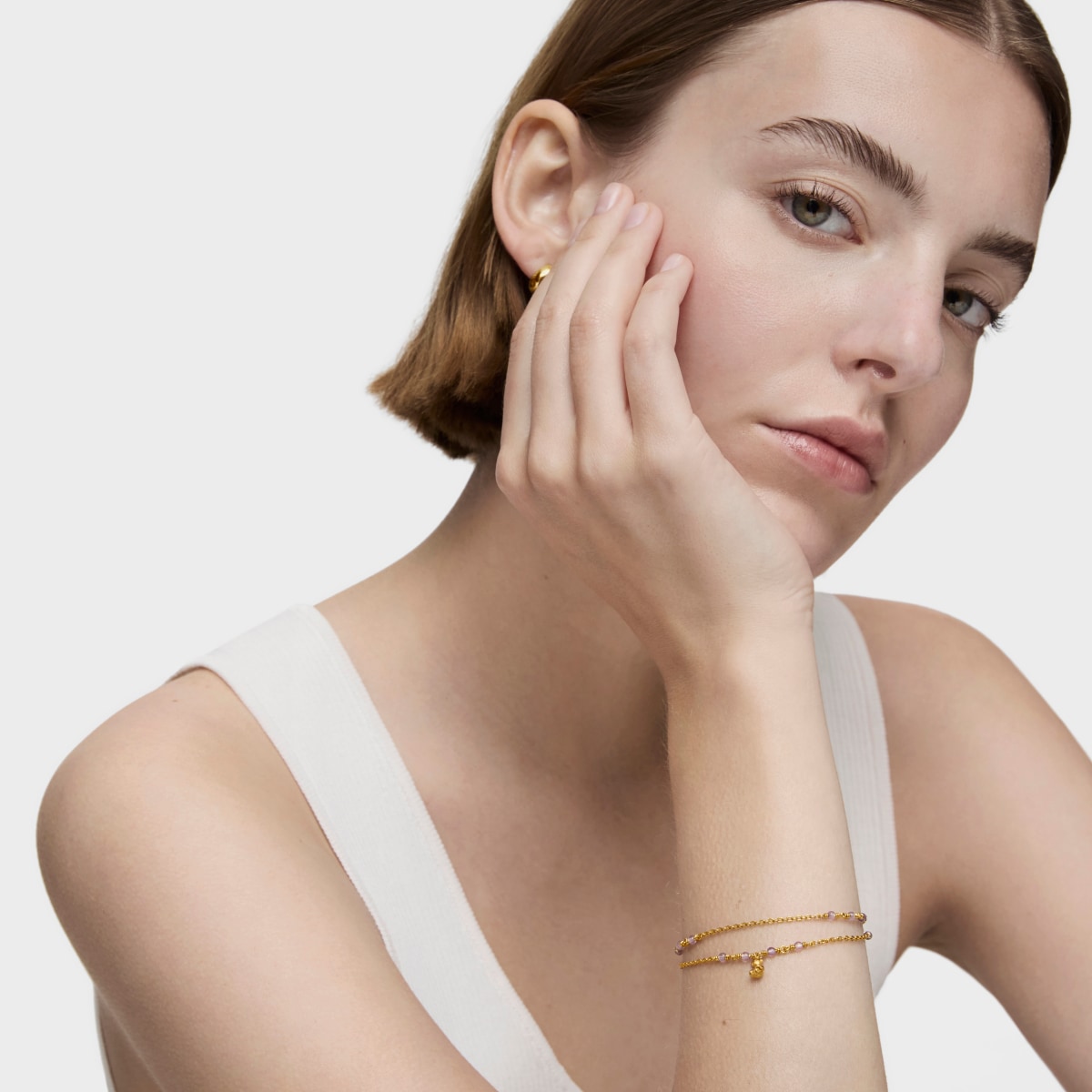 Pulsera con baño de oro 18 kt sobre plata y amatista Bold Bear