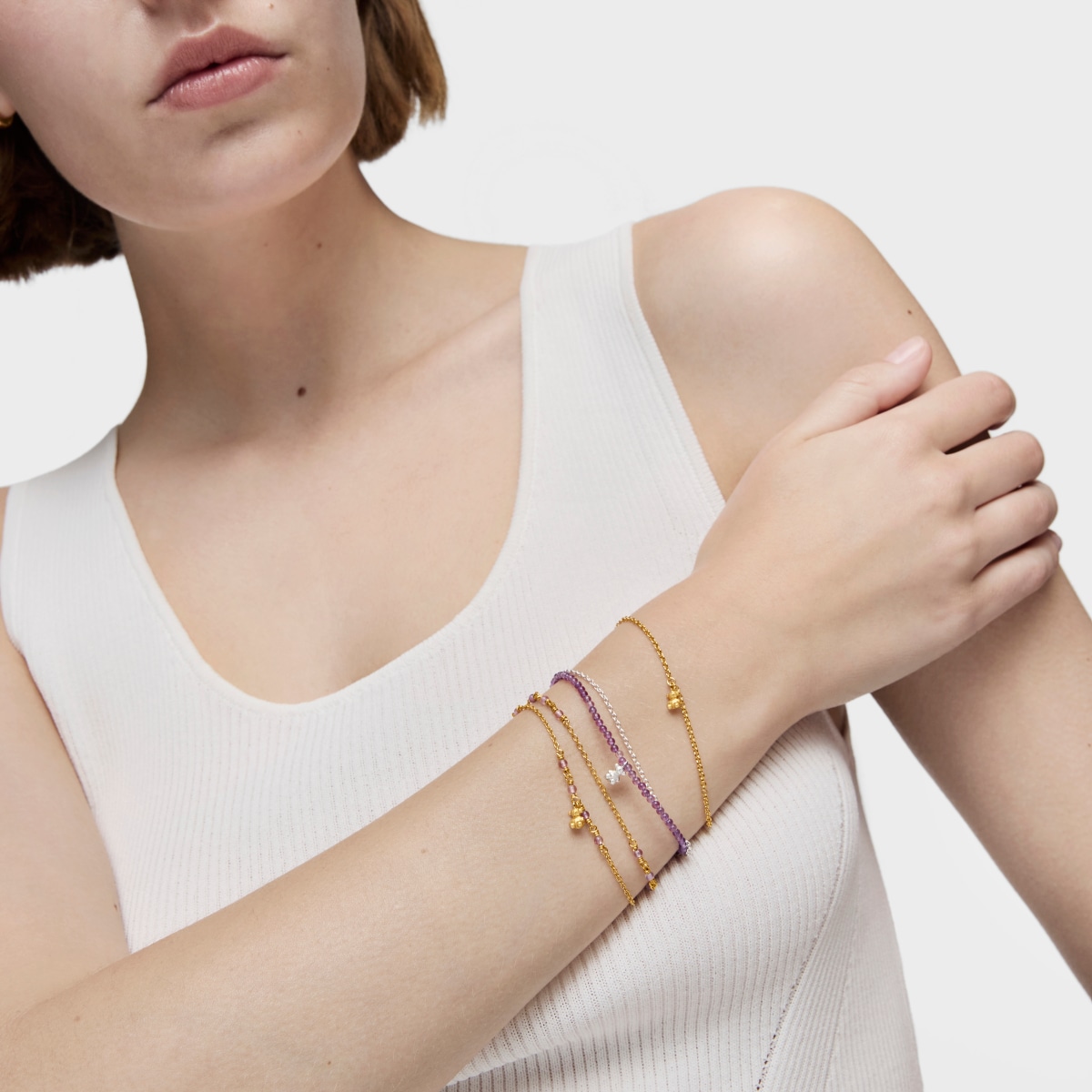 Pulsera con baño de oro 18 kt sobre plata y amatista Bold Bear