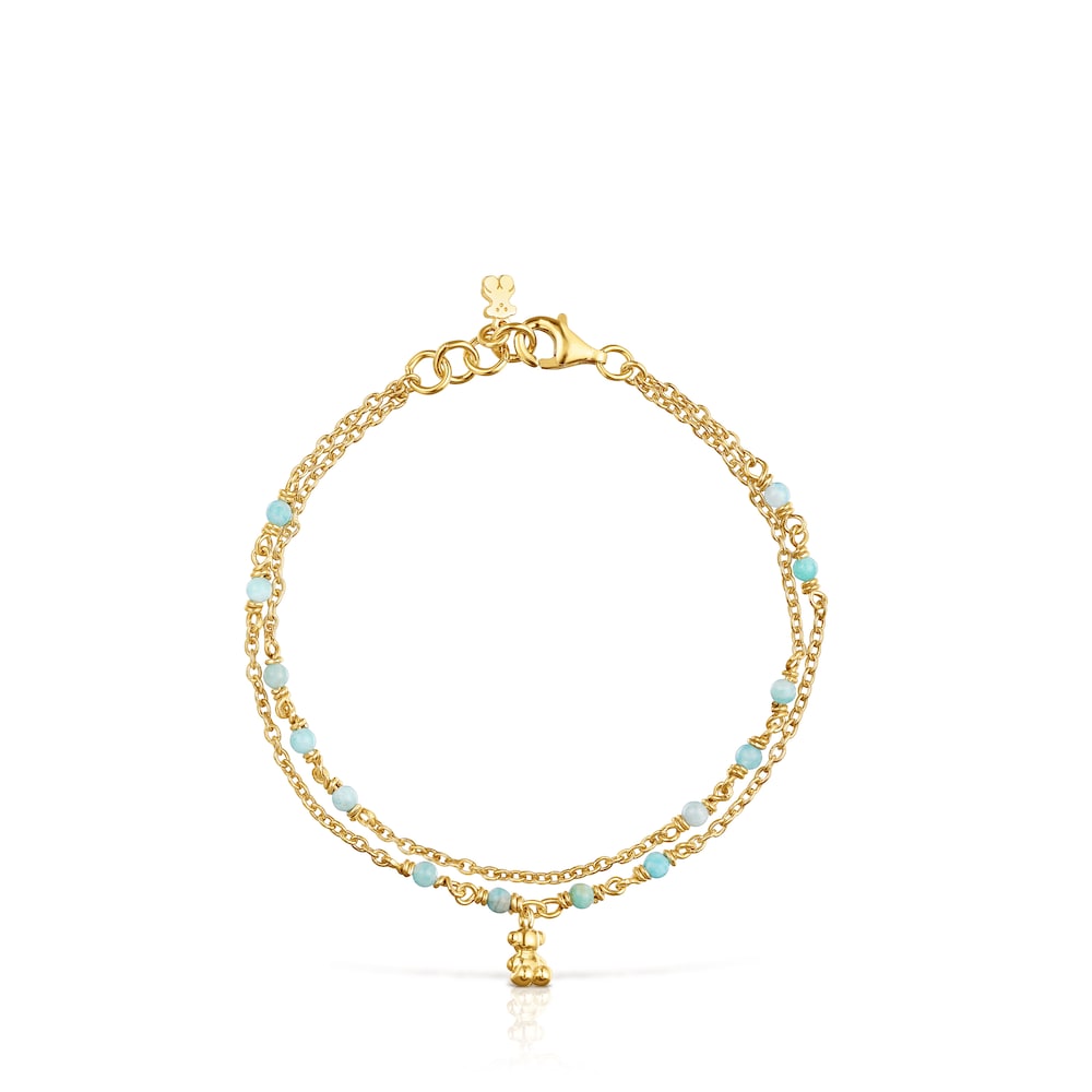 Pulsera con baño de oro 18 kt sobre plata y amazonita Bold Bear image number 1
