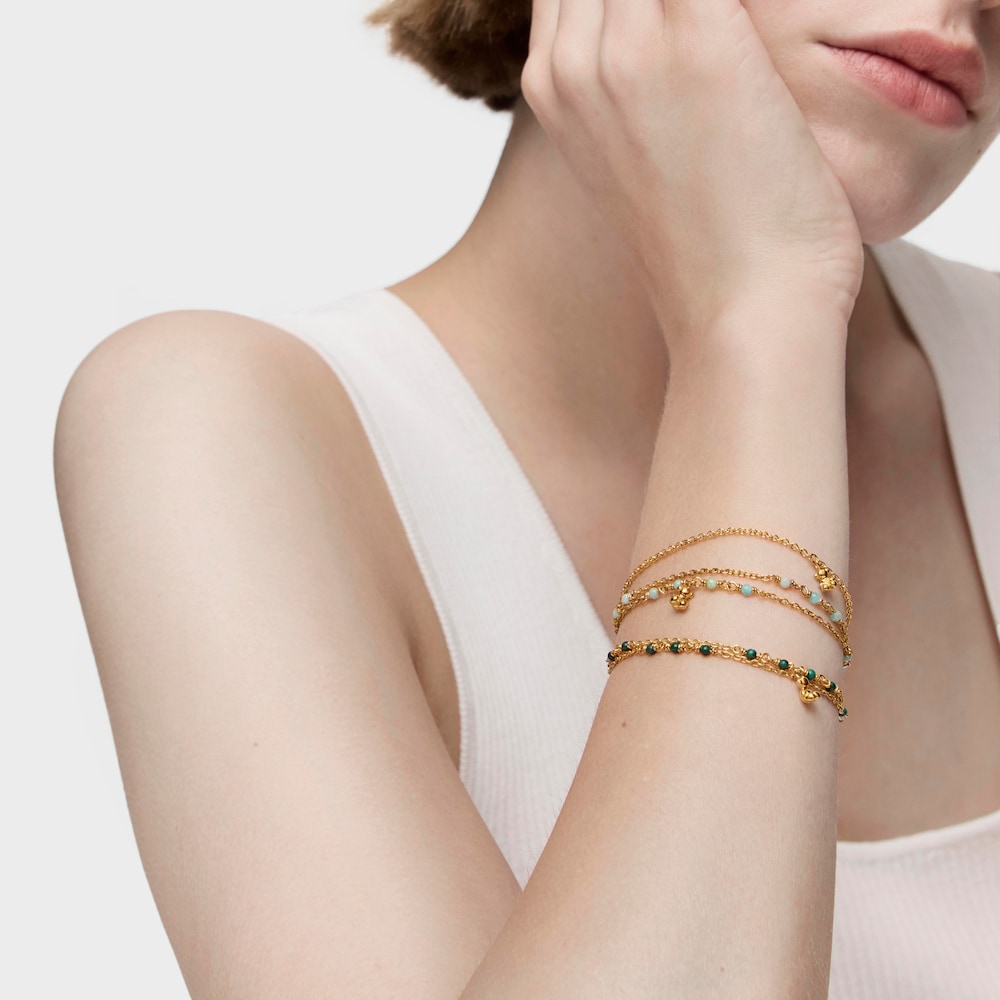 Pulsera con baño de oro 18 kt sobre plata y amazonita Bold Bear image number 4