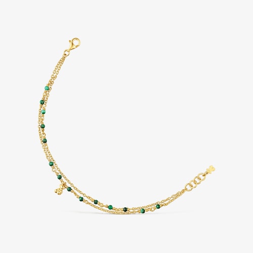 Pulsera con ba&ntilde;o de oro 18 kt sobre plata y malaquita Bold Bear