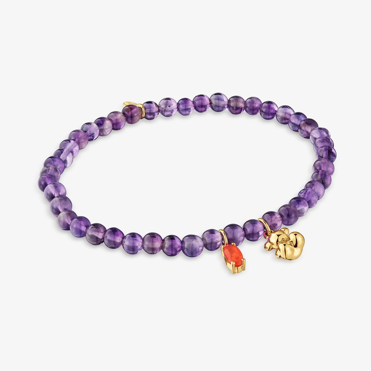 Tous - Pulsera Elástica Con Baño De Oro Sobre Plata, Amatista Y Cornalina Bold Bear - Lila