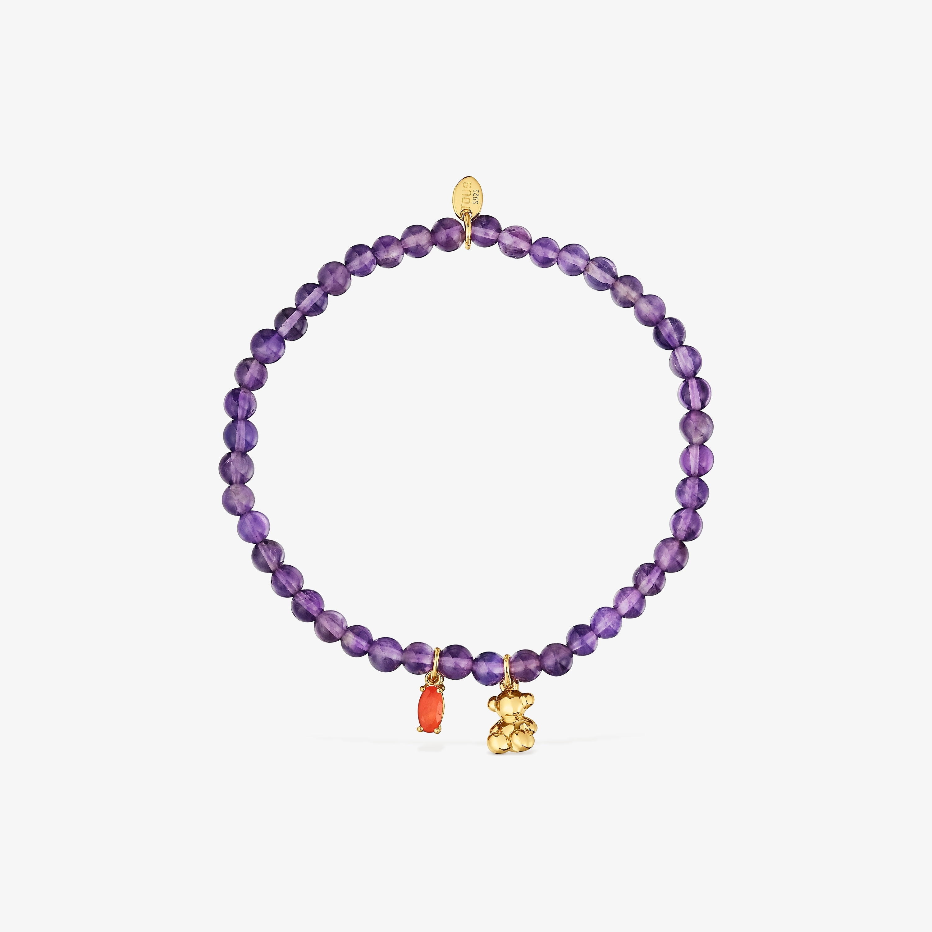 Elastic Bracelet with 18K gold vermeil, amethyst and carnelian Bold Bear