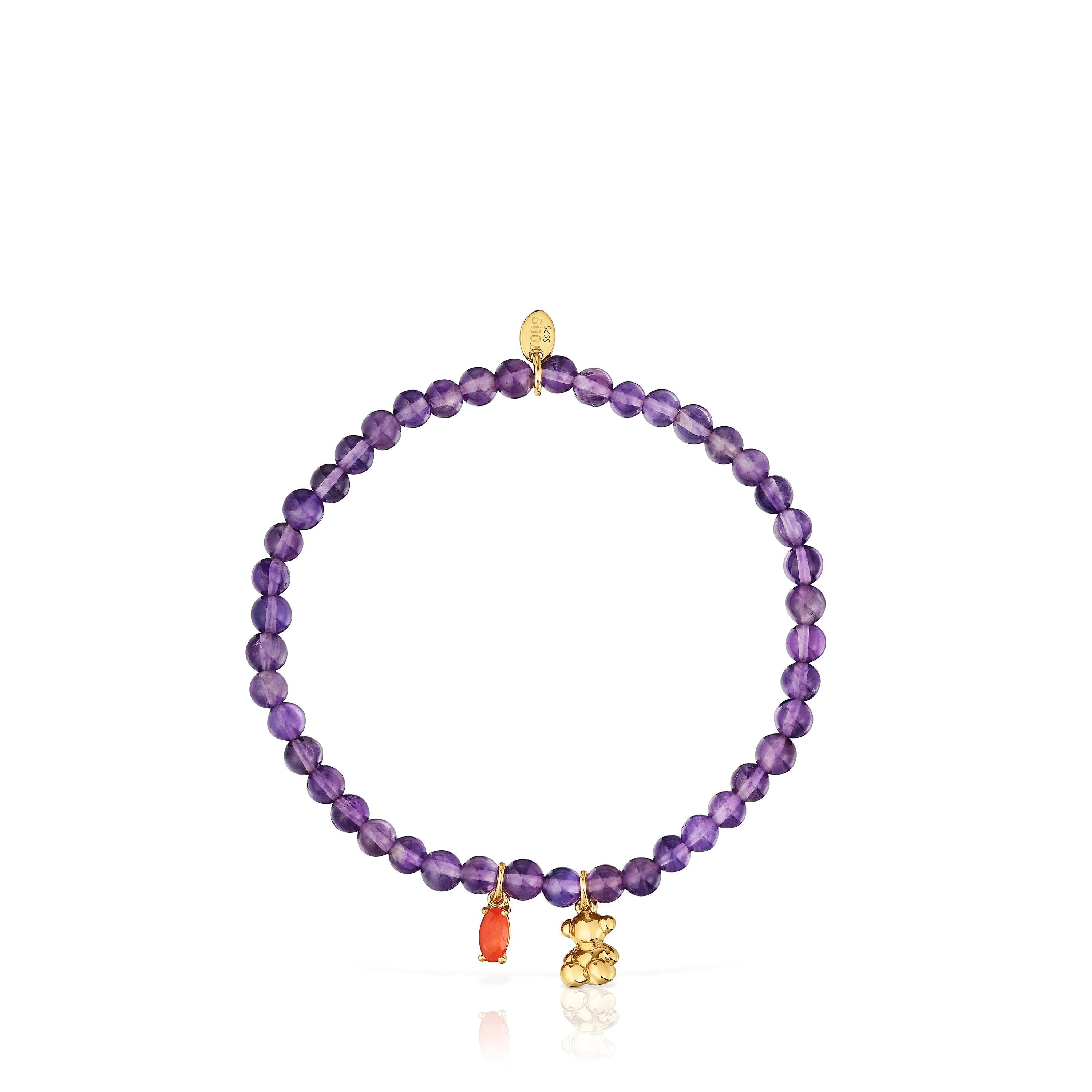 Elastic Bracelet with 18K gold vermeil, amethyst and carnelian Bold Bear