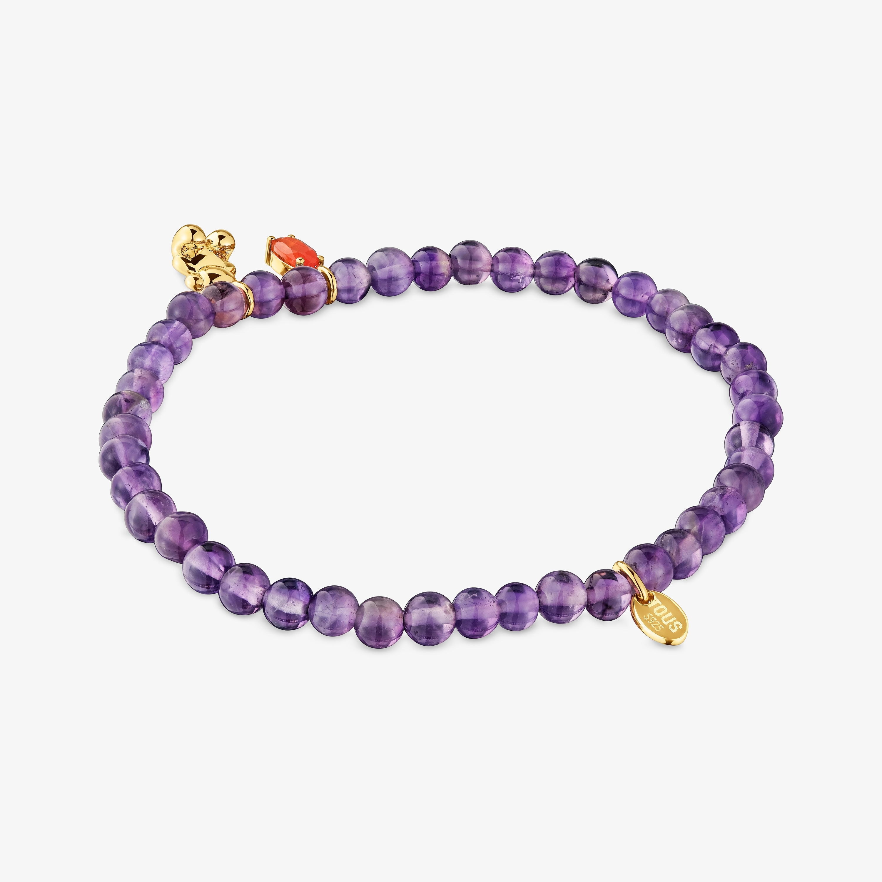 Elastic Bracelet with 18K gold vermeil, amethyst and carnelian Bold Bear