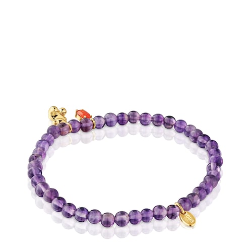 Elastic Bracelet with gold plating over silver, amethyst and carnelian Bold Bear