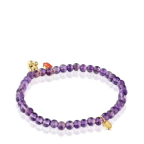 Elastic Bracelet with gold plating over silver, amethyst and carnelian Bold Bear