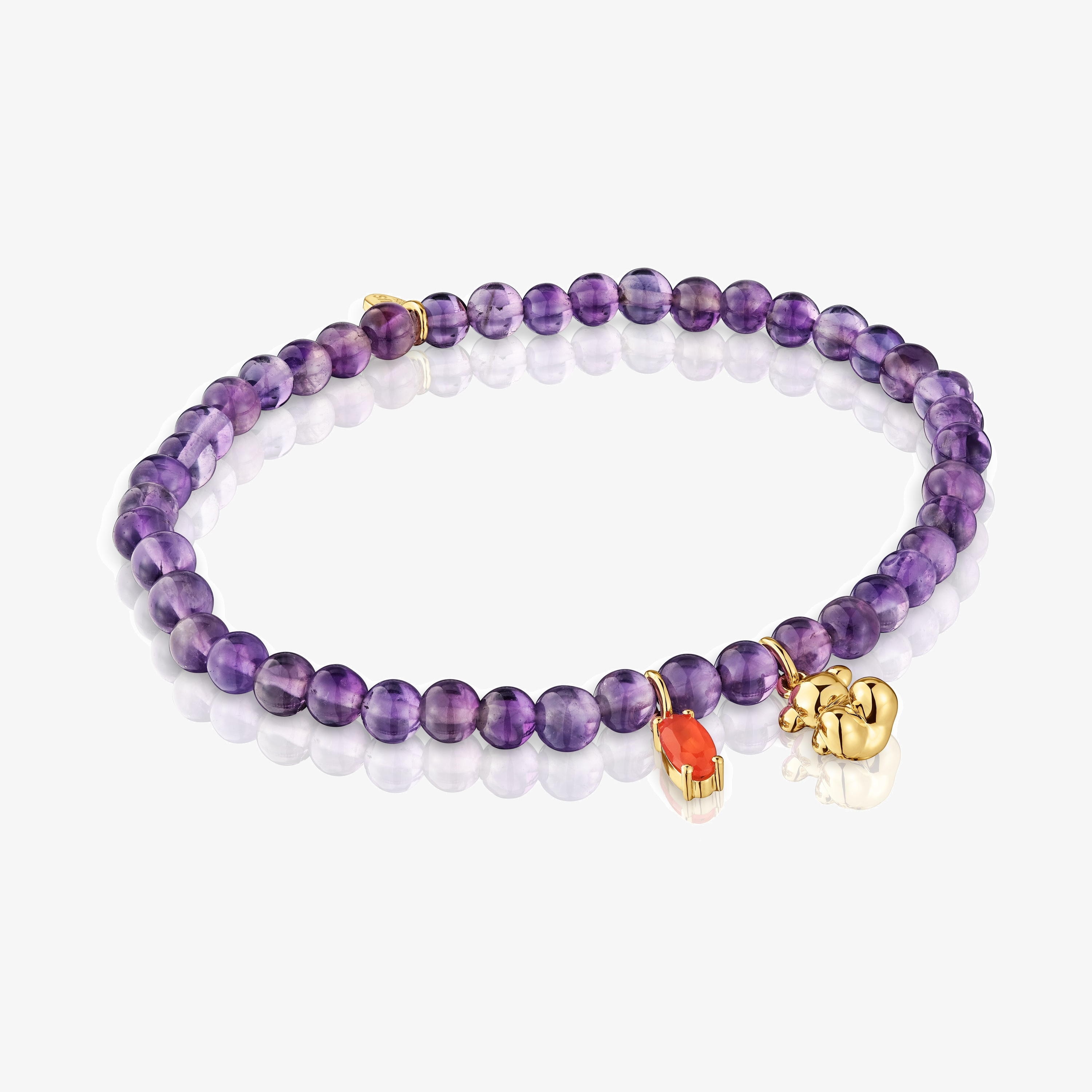 Elastic Bracelet with 18K gold vermeil, amethyst and carnelian Bold Bear