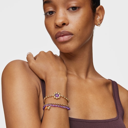 Elastic Bracelet with gold plating over silver, amethyst and carnelian Bold Bear