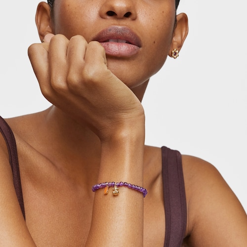 Elastic Bracelet with gold plating over silver, amethyst and carnelian Bold Bear