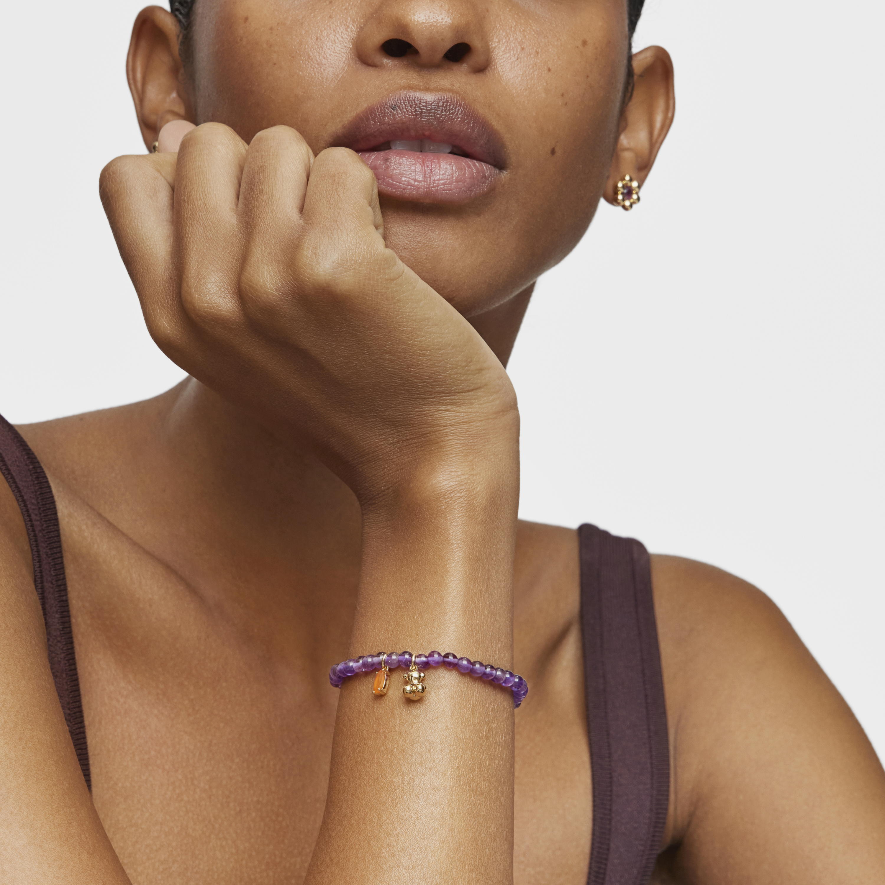 Elastic Bracelet with 18K gold vermeil, amethyst and carnelian Bold Bear