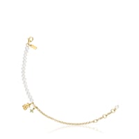 Chain bear Bracelet with gold plating over silver, cultured pearls and peridot Bold Bear