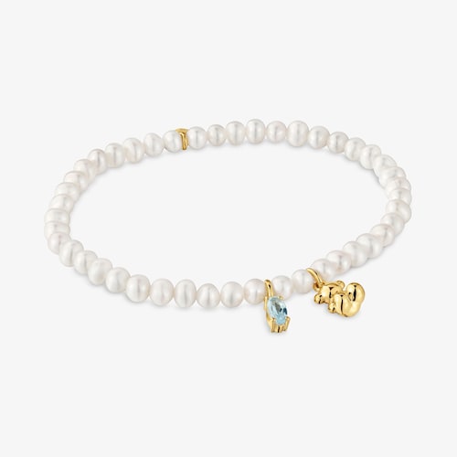 Pulsera el&aacute;stica con ba&ntilde;o de oro sobre plata, perla cultivada y topacio Bold Bear