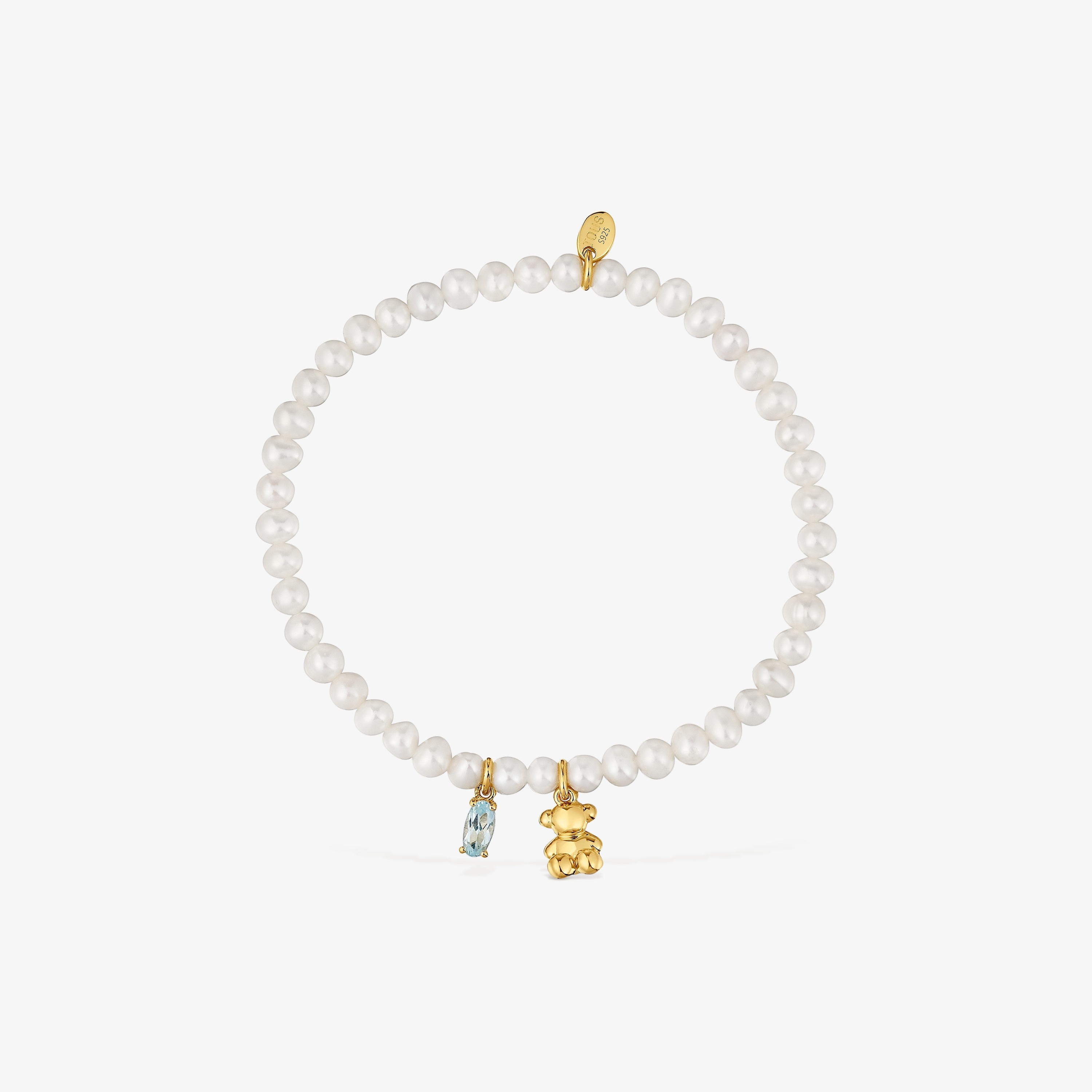 Elastic Bracelet with 18K gold vermeil, cultured pearl and topaz Bold Bear